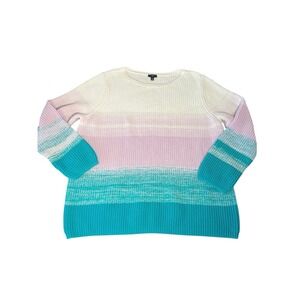 Talbots Shaker Stitch Bateau Neck Sweater Sz 2X Ombre Colorblock Cozy Comfort
